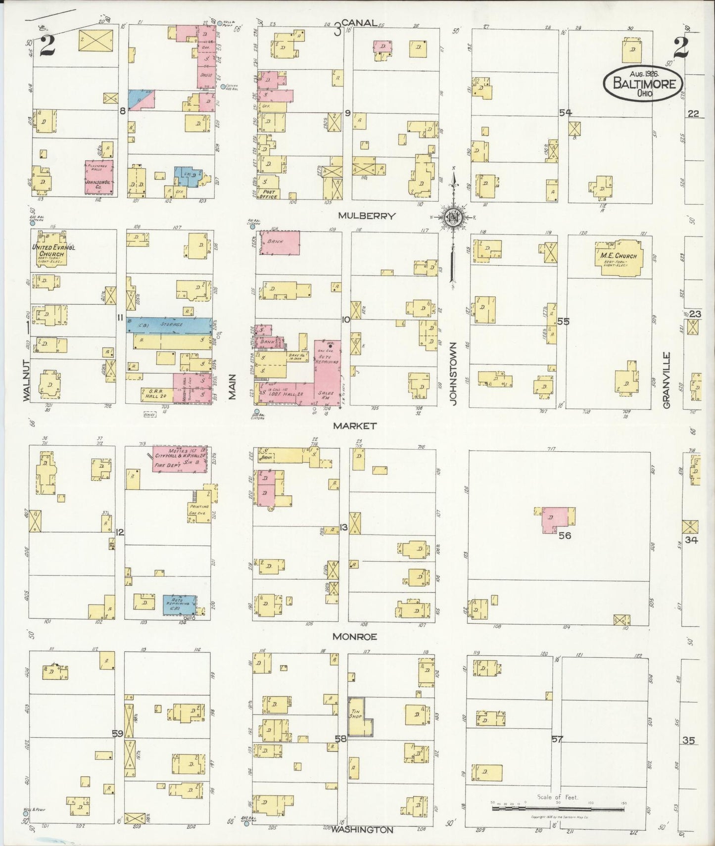 Sanborn Fire Insurance Map from Baltimore, Fairfield County, Ohio (1926), Sheet #0002 - Complete Map Set gallery image, historic Sanborn map, vintage wall art, Ohio Ohio