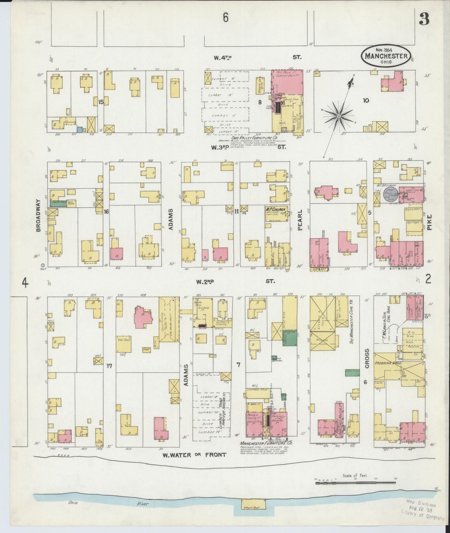 Sanborn Fire Insurance Map from Manchester, Adams County, Ohio (1904), Sheet #0003 - Historic Sanborn Fire Insurance Map Print, vintage old map wall art, antique decor, genealogy gift, Ohio Ohio map
