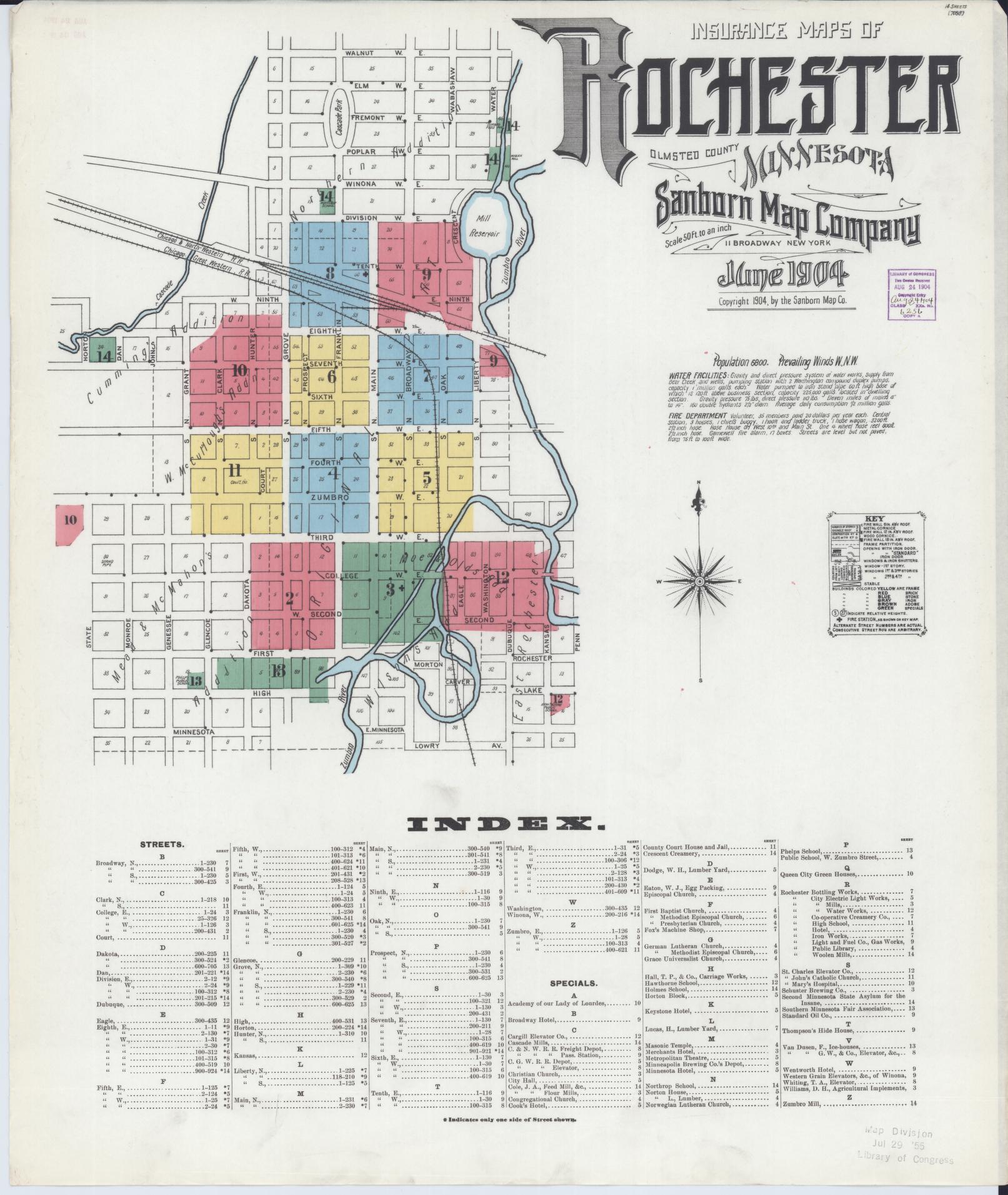 Sanborn Fire Insurance Map from Rochester, Olmsted County, Minnesota (1904), Sheet #0001 - Complete Map Set gallery image, historic Sanborn map, vintage wall art, Minnesota Minnesota