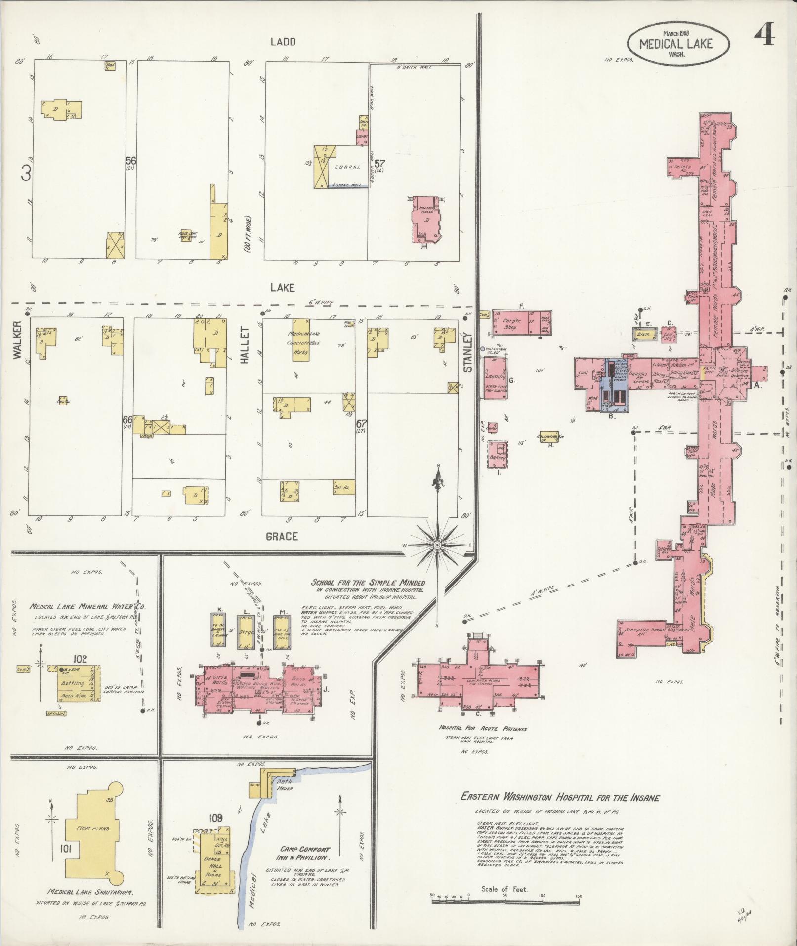 Sanborn Fire Insurance Map from Medical Lake, Spokane County, Washington (1908), Sheet #0004 - Historic Sanborn Fire Insurance Map Print, vintage old map wall art, antique decor, genealogy gift, Washington Washington map