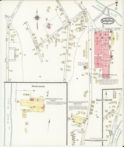 Sanborn Fire Insurance Map from Springfield, Windsor County, Vermont (1921), Sheet #0007 - Complete Map Set gallery image, historic Sanborn map, vintage wall art, Vermont Vermont