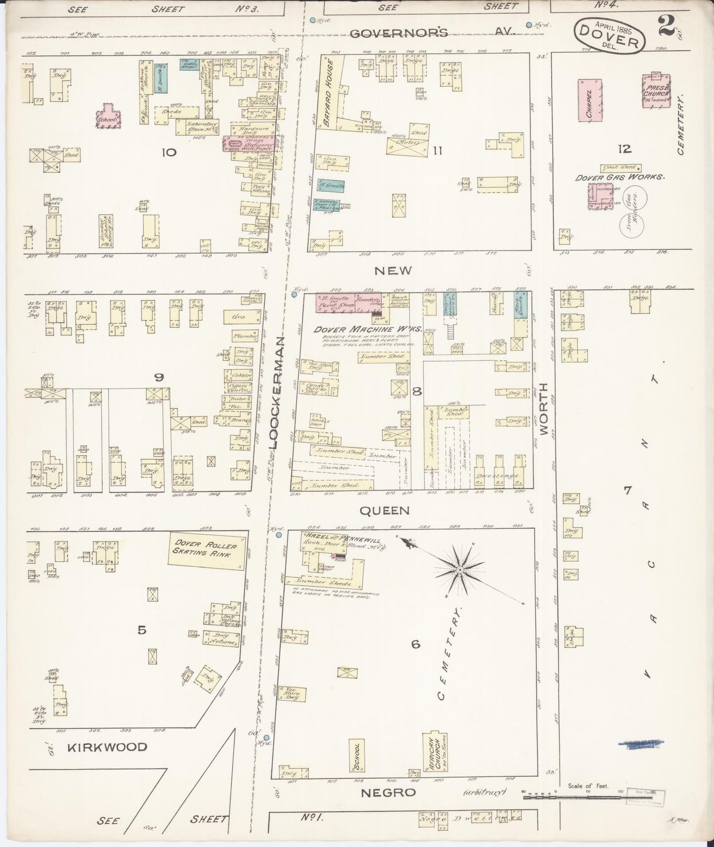 Sanborn Fire Insurance Map from Dover, Kent County, Delaware (1885), Sheet #0002 - Historic Sanborn Fire Insurance Map Print, vintage old map wall art, antique decor, genealogy gift, Delaware Delaware map