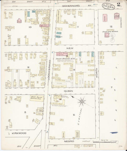 Sanborn Fire Insurance Map from Dover, Kent County, Delaware (1885), Sheet #0002 - Historic Sanborn Fire Insurance Map Print, vintage old map wall art, antique decor, genealogy gift, Delaware Delaware map