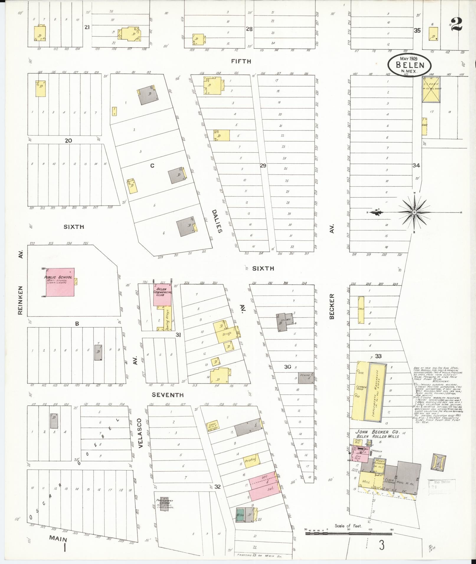 Sanborn Fire Insurance Map from Belen, Valencia County, New Mexico (1909), Sheet #0002 - Complete Map Set gallery image, historic Sanborn map, vintage wall art, New Mexico New Mexico