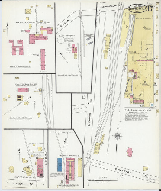 Sanborn Fire Insurance Map from Edwardsville, Madison County, Illinois (1921), Sheet #0017 - Historic Sanborn Fire Insurance Map Print, vintage old map wall art, antique decor, genealogy gift, Illinois Illinois map