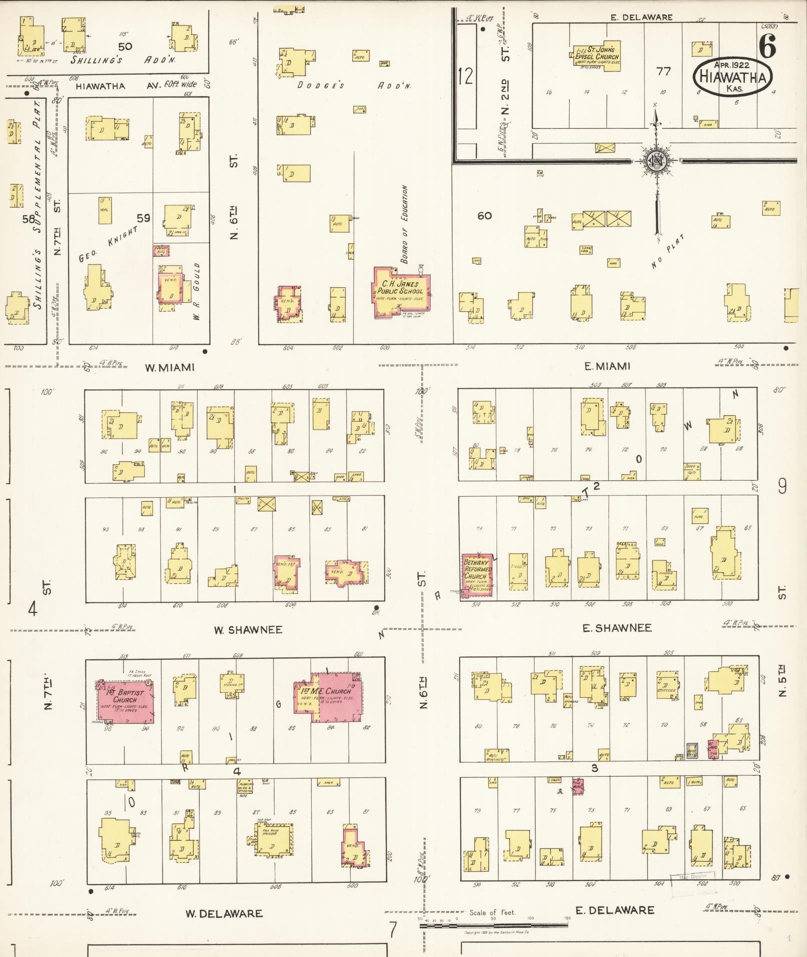 Sanborn Fire Insurance Map from Hiawatha, Brown County, Kansas (1922), Sheet #0006 - Complete Map Set gallery image, historic Sanborn map, vintage wall art, Kansas Kansas