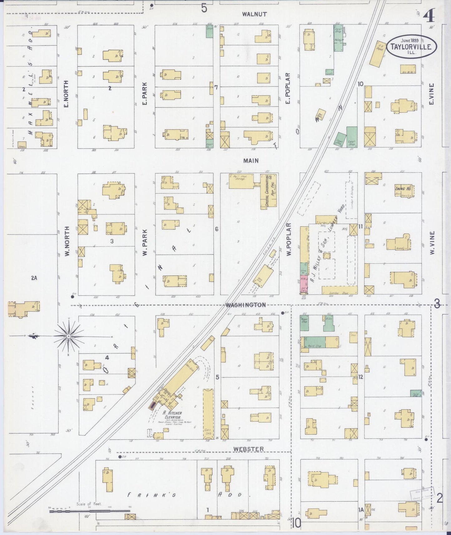 Sanborn Fire Insurance Map from Taylorville, Christian County, Illinois (1899), Sheet #0004 - Complete Map Set gallery image, historic Sanborn map, vintage wall art, Illinois Illinois