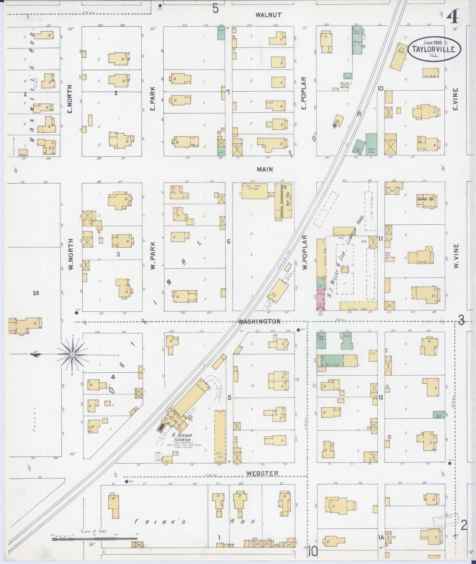 Sanborn Fire Insurance Map from Taylorville, Christian County, Illinois (1899), Sheet #0004 - Complete Map Set gallery image, historic Sanborn map, vintage wall art, Illinois Illinois