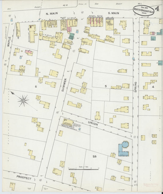 Sanborn Fire Insurance Map from North Brookfield, Worcester County, Massachusetts (1892), Sheet #0004 - Historic Sanborn Fire Insurance Map Print, vintage old map wall art, antique decor, genealogy gift, Massachusetts Massachusetts map