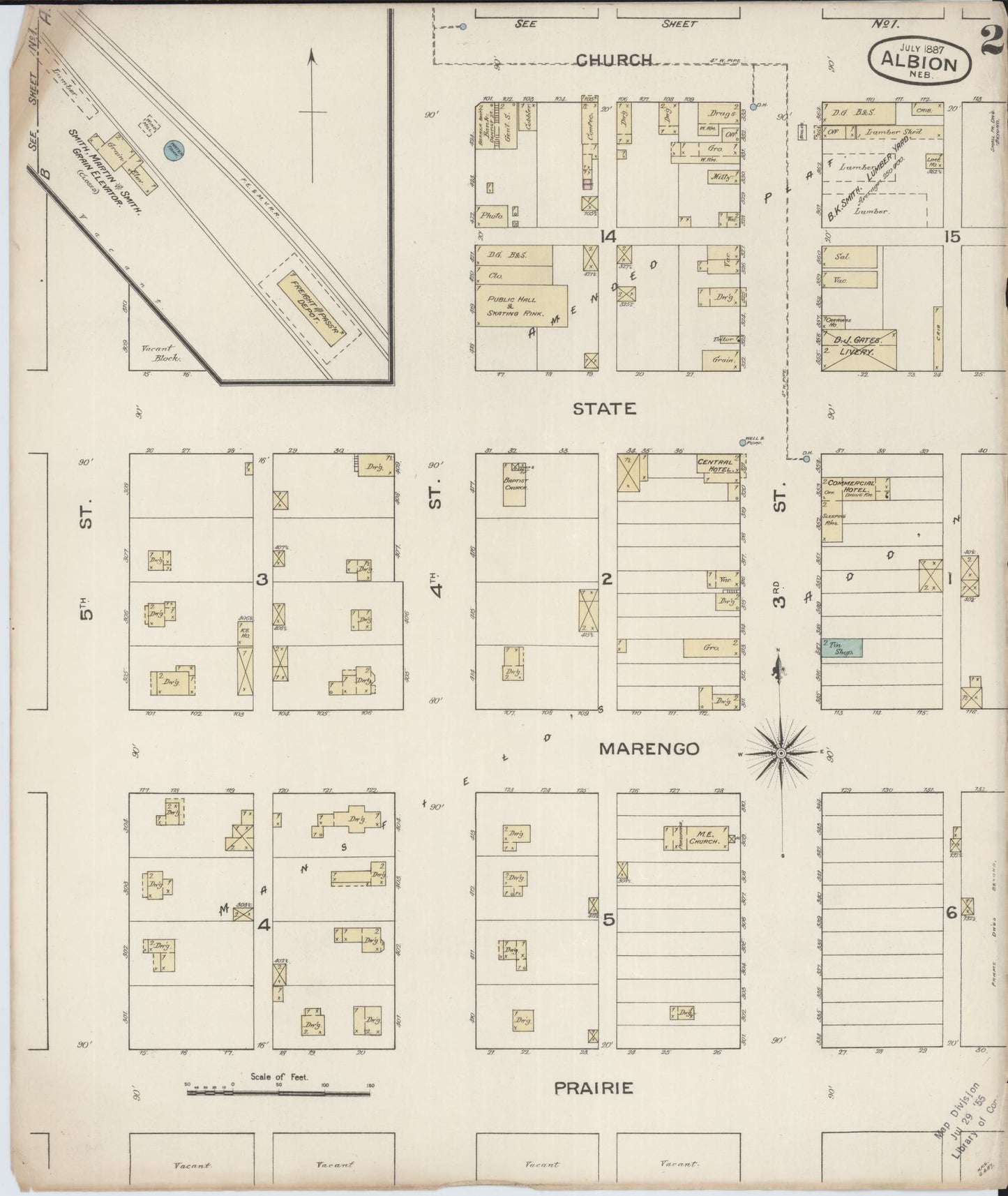 Sanborn Fire Insurance Map from Albion, Boone County, Nebraska (1887), Sheet #0002 - Complete Map Set gallery image, historic Sanborn map, vintage wall art, Nebraska Nebraska