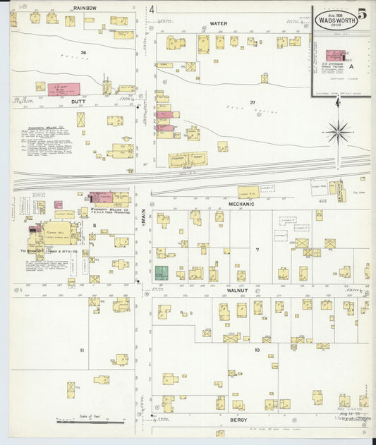 Sanborn Fire Insurance Map from Wadsworth, Medina County, Ohio (1908), Sheet #0005 - Historic Sanborn Fire Insurance Map Print, vintage old map wall art, antique decor, genealogy gift, Ohio Ohio map