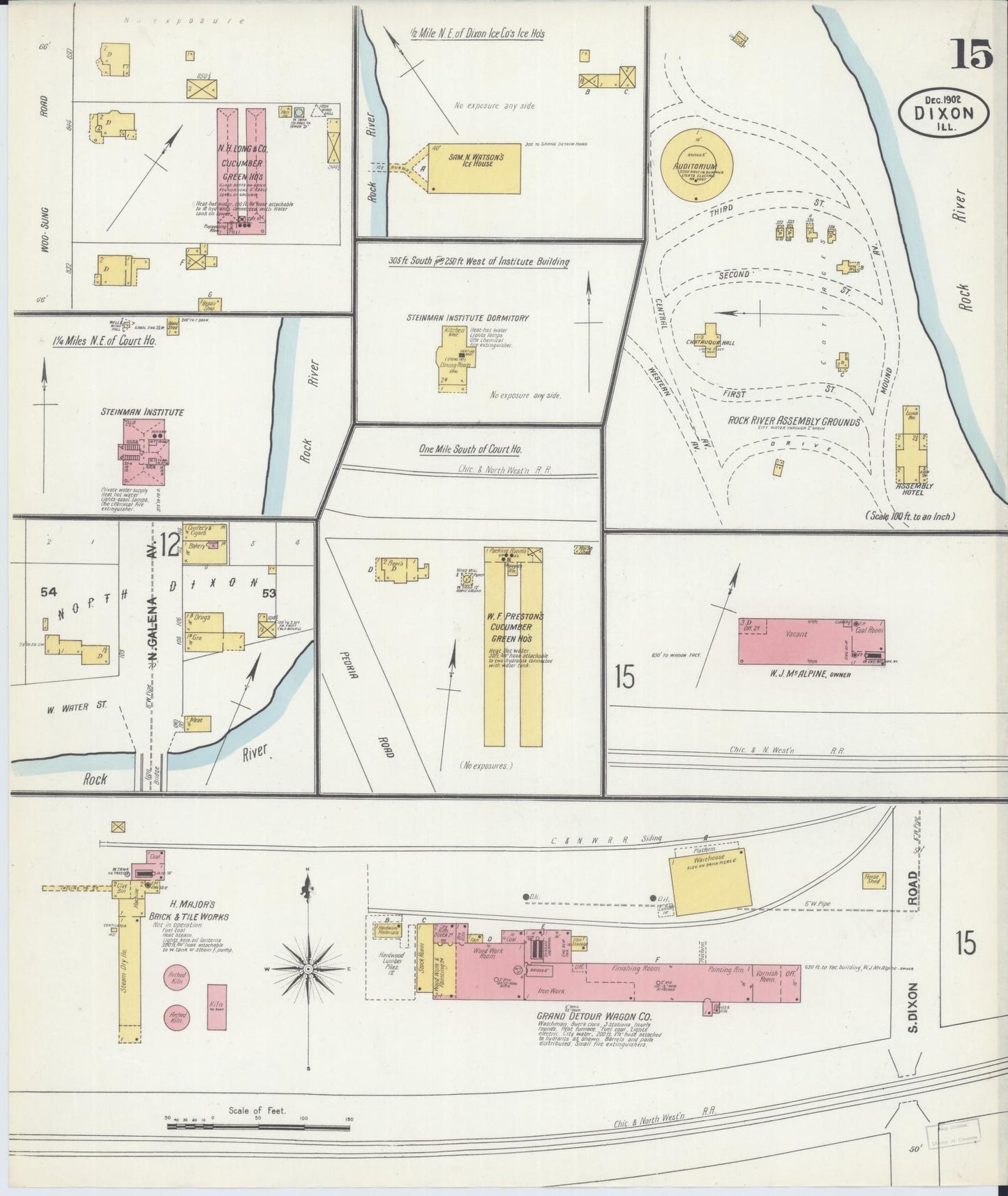 Sanborn Fire Insurance Map from Dixon, Lee County, Illinois (1902), Sheet #0015 - Complete Map Set gallery image, historic Sanborn map, vintage wall art, Illinois Illinois