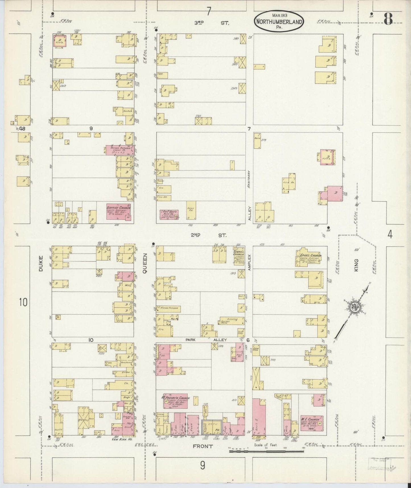 Sanborn Fire Insurance Map from Northumberland, Northumberland County, Pennsylvania (1913), Sheet #0008 - Complete Map Set gallery image, historic Sanborn map, vintage wall art, Pennsylvania Pennsylvania