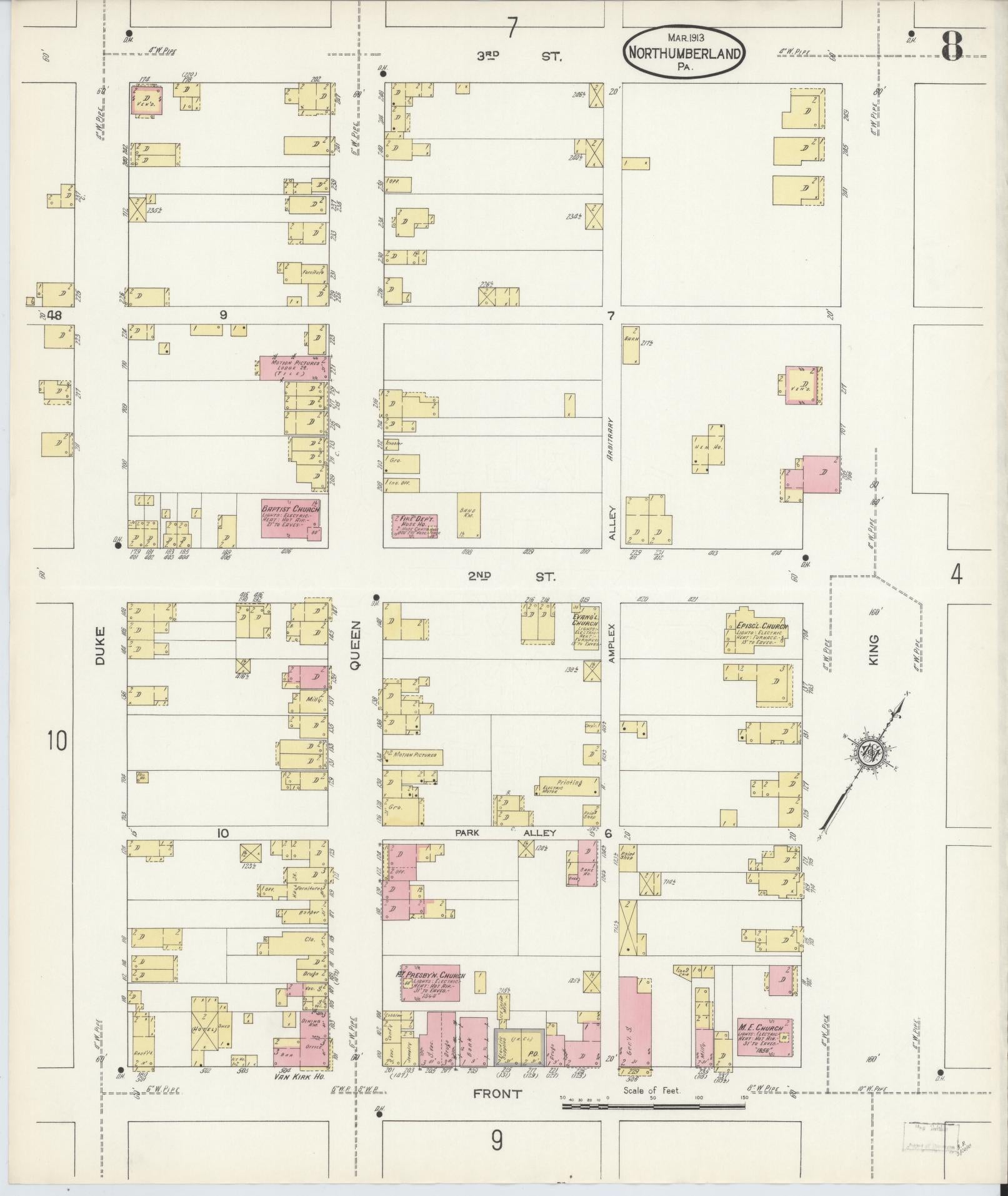 Sanborn Fire Insurance Map from Northumberland, Northumberland County, Pennsylvania (1913), Sheet #0008 - Complete Map Set gallery image, historic Sanborn map, vintage wall art, Pennsylvania Pennsylvania
