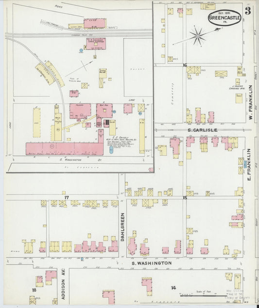 Sanborn Fire Insurance Map from Greencastle, Franklin County, Pennsylvania (1891), Sheet #0003 - Historic Sanborn Fire Insurance Map Print, vintage old map wall art, antique decor, genealogy gift, Pennsylvania Pennsylvania map