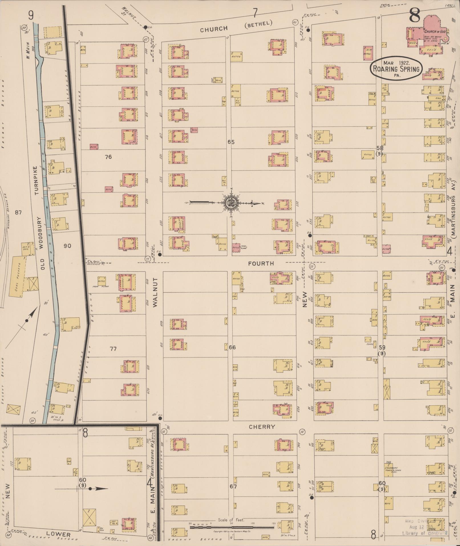 Sanborn Fire Insurance Map from Roaring Spring, Blair County, Pennsylvania (1922), Sheet #0008 - Complete Map Set gallery image, historic Sanborn map, vintage wall art, Pennsylvania Pennsylvania