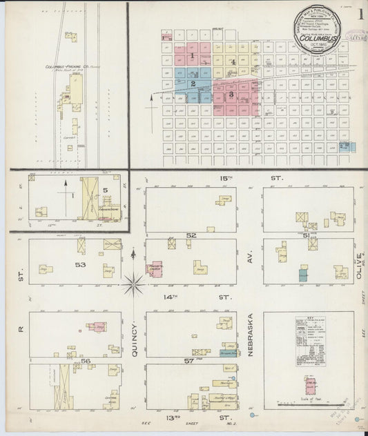 Sanborn Fire Insurance Map from Columbus, Platte County, Nebraska (1885), Sheet #0001 - Complete Map Set gallery image, historic Sanborn map, vintage wall art, Nebraska Nebraska