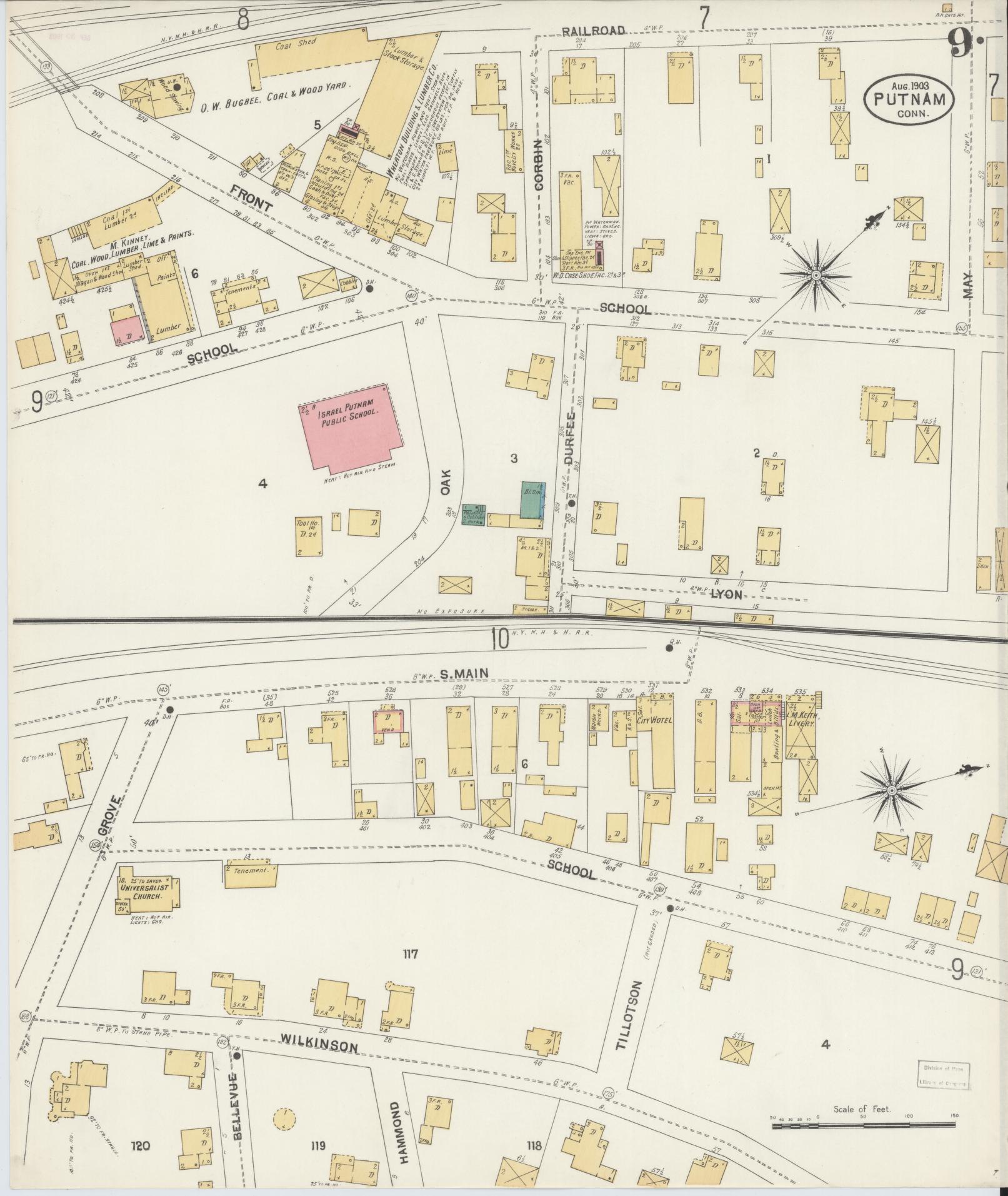 Sanborn Fire Insurance Map from Putnam, Windham County, Connecticut (1903), Sheet #0009 - Complete Map Set gallery image, historic Sanborn map, vintage wall art, Connecticut Connecticut