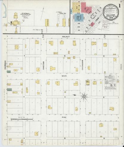 Sanborn Fire Insurance Map from Sallisaw, Sequoyah County, Oklahoma (1901), Sheet #0001 - Complete Map Set gallery image, historic Sanborn map, vintage wall art, Oklahoma Oklahoma