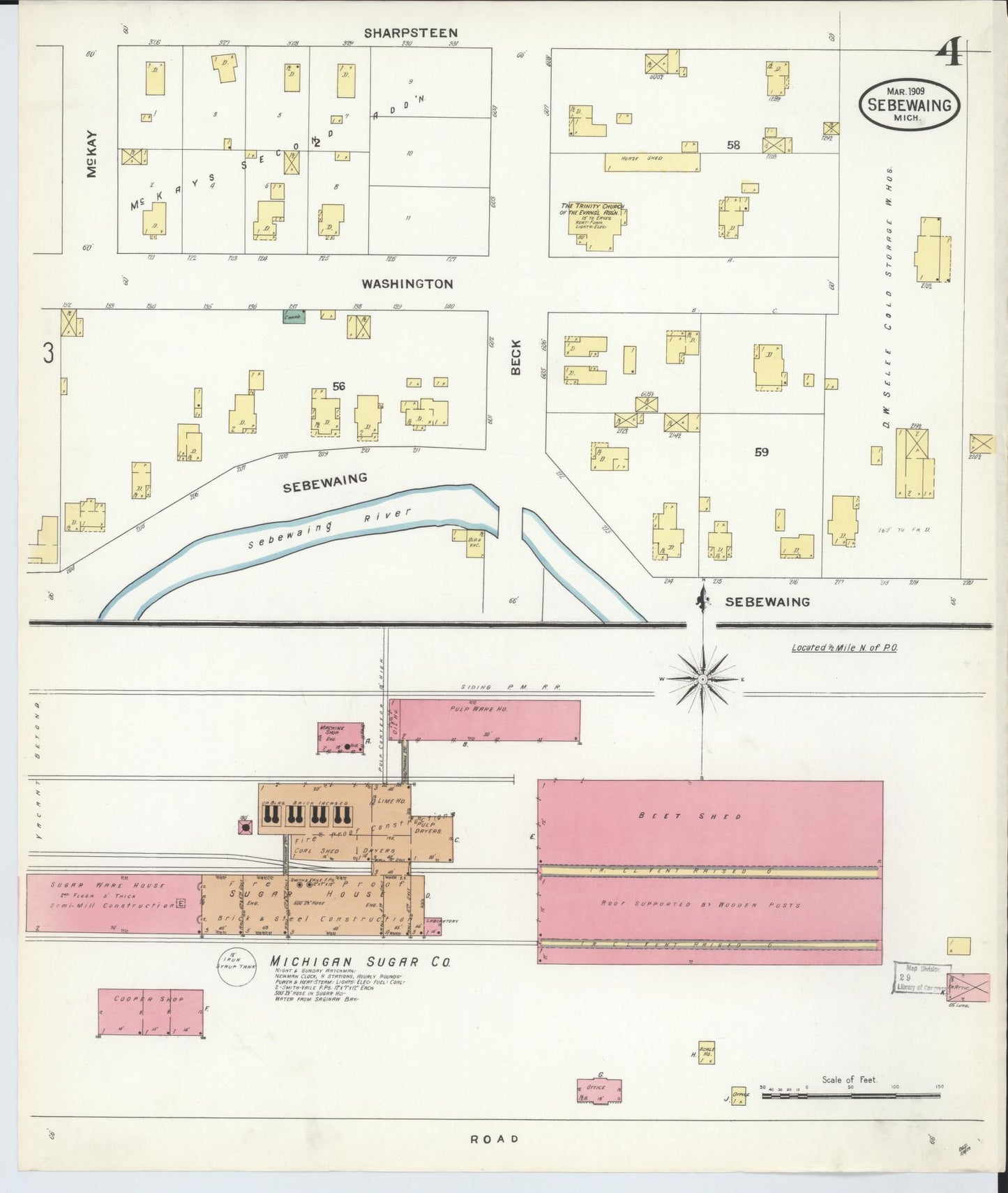 Sanborn Fire Insurance Map from Sebewaing, Huron County, Michigan (1909), Sheet #0004 - Historic Sanborn Fire Insurance Map Print, vintage old map wall art, antique decor, genealogy gift, Michigan Michigan map