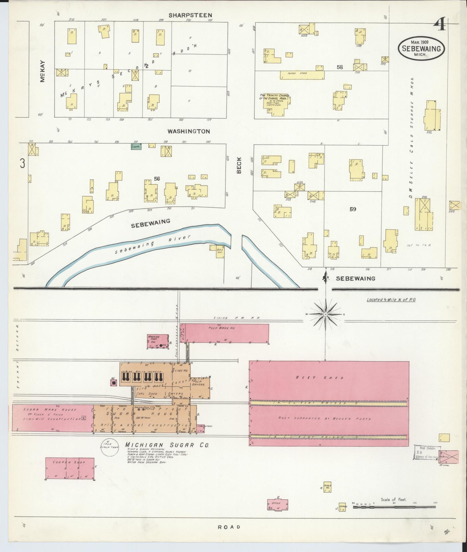Sanborn Fire Insurance Map from Sebewaing, Huron County, Michigan (1909), Sheet #0004 - Historic Sanborn Fire Insurance Map Print, vintage old map wall art, antique decor, genealogy gift, Michigan Michigan map