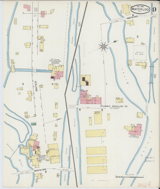 Sanborn Fire Insurance Map from Waterloo, Seneca County, New York (1893), Sheet #0009 - Historic Sanborn Fire Insurance Map Print, vintage old map wall art, antique decor, genealogy gift, New York New York map