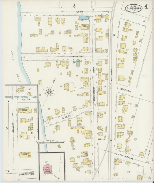 Sanborn Fire Insurance Map from Blossburg, Tioga County, Pennsylvania (1897), Sheet #0004 - Historic Sanborn Fire Insurance Map Print, vintage old map wall art, antique decor, genealogy gift, Pennsylvania Pennsylvania map