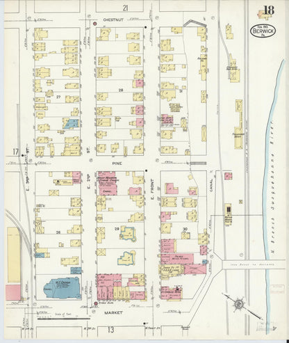 Sanborn Fire Insurance Map from Berwick, Columbia County, Pennsylvania (1913), Sheet #0018 - Historic Sanborn Fire Insurance Map Print, vintage old map wall art, antique decor, genealogy gift, Pennsylvania Pennsylvania map