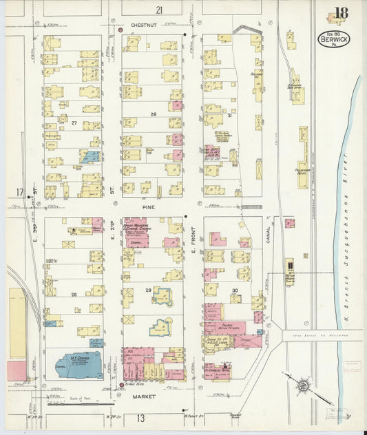 Sanborn Fire Insurance Map from Berwick, Columbia County, Pennsylvania (1913), Sheet #0018 - Historic Sanborn Fire Insurance Map Print, vintage old map wall art, antique decor, genealogy gift, Pennsylvania Pennsylvania map
