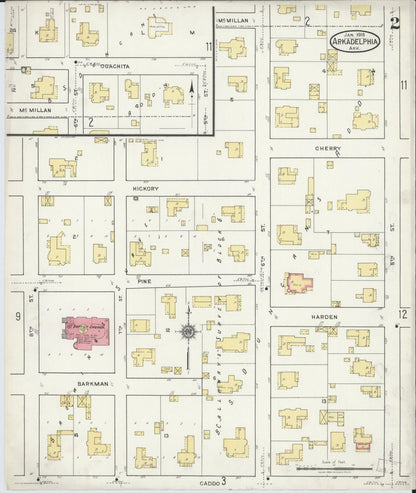 Sanborn Fire Insurance Map from Arkadelphia, Clark County, Arkansas (1918), Sheet #0002 - Complete Map Set gallery image, historic Sanborn map, vintage wall art, Arkansas Arkansas