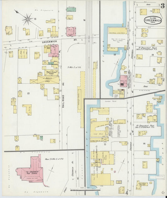 Sanborn Fire Insurance Map from Greenwich, Fairfield County, Connecticut (1896), Sheet #0003 - Historic Sanborn Fire Insurance Map Print, vintage old map wall art, antique decor, genealogy gift, Connecticut Connecticut map