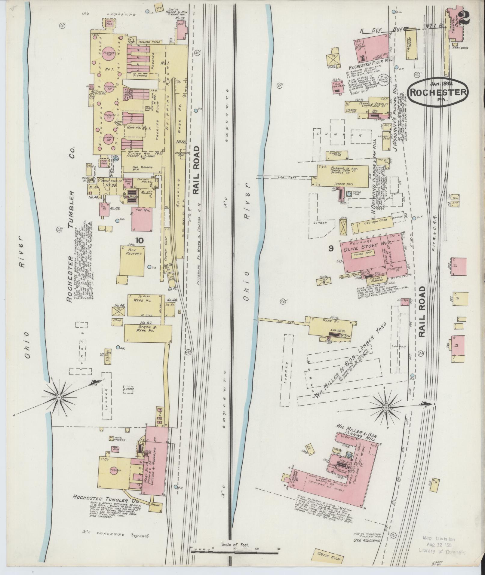 Sanborn Fire Insurance Map from Rochester, Beaver County, Pennsylvania (1892), Sheet #0002 - Complete Map Set gallery image, historic Sanborn map, vintage wall art, Pennsylvania Pennsylvania