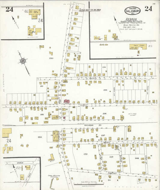 Sanborn Fire Insurance Map from Salisbury, Wicomico County, Maryland (1923), Sheet #0024 - Historic Sanborn Fire Insurance Map Print, vintage old map wall art, antique decor, genealogy gift, Maryland Maryland map