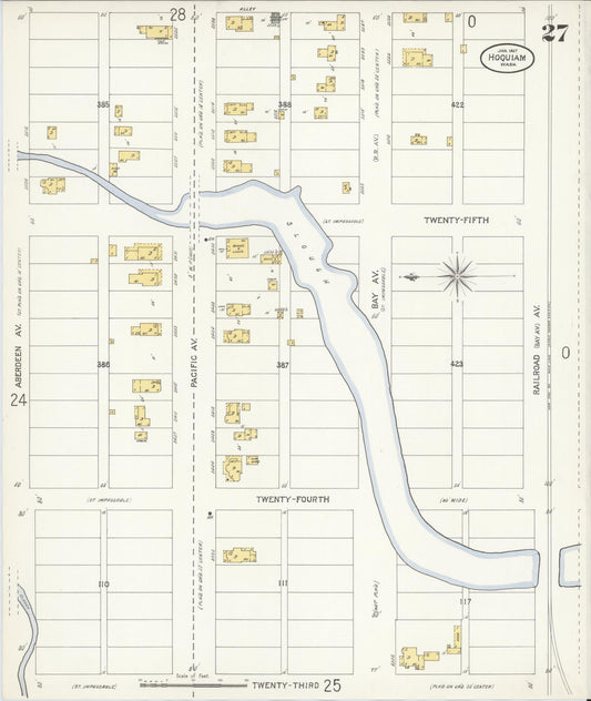 Sanborn Fire Insurance Map from Hoquiam, Grays Harbor County, Washington (1907), Sheet #0027 - Historic Sanborn Fire Insurance Map Print, vintage old map wall art, antique decor, genealogy gift, Washington Washington map