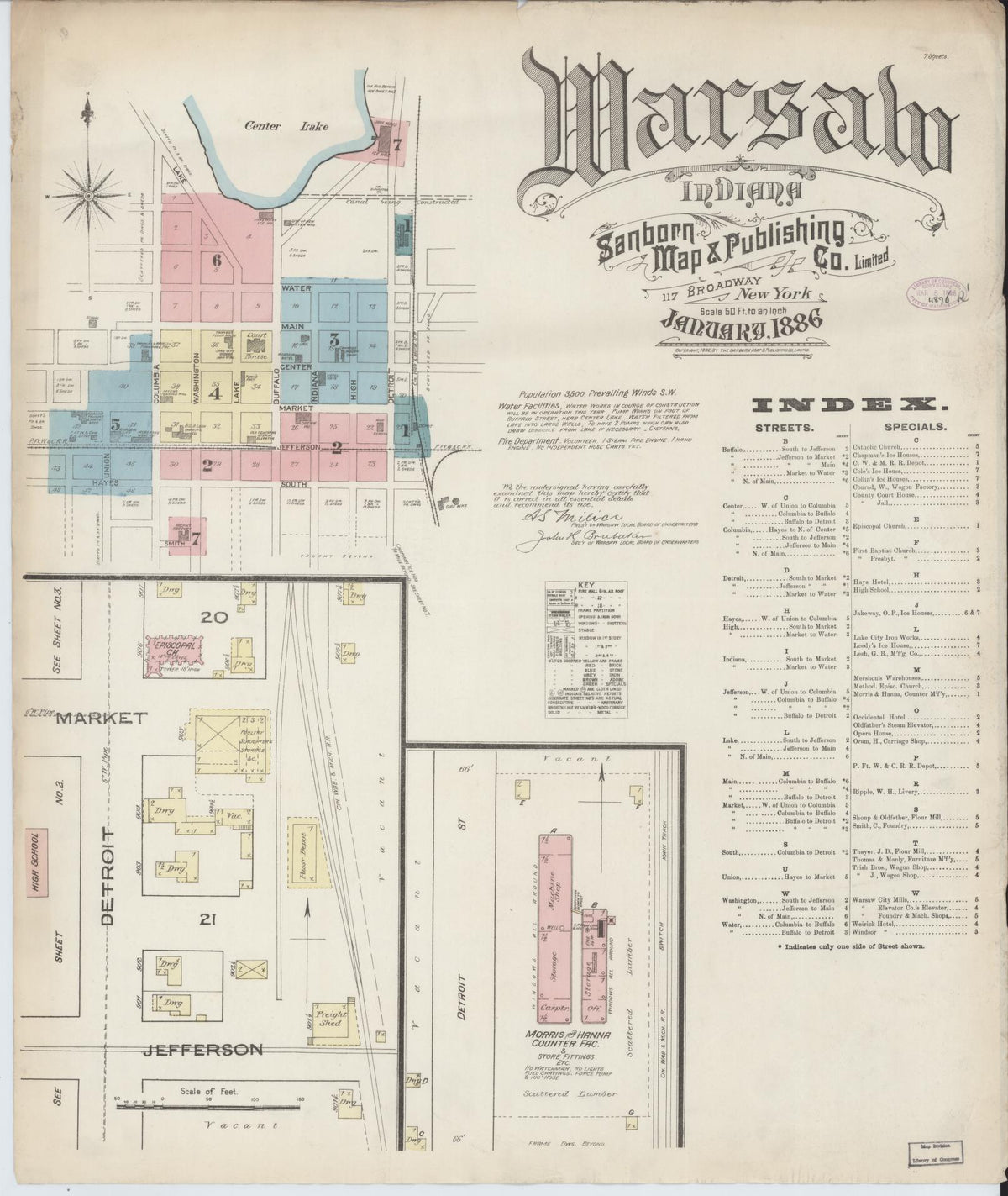 Sanborn Fire Insurance Map from Warsaw, Kosciusko County, Indiana (1886), Sheet #0001 - Historic Sanborn Fire Insurance Map Print, vintage old map wall art, antique decor, genealogy gift, Indiana Indiana map