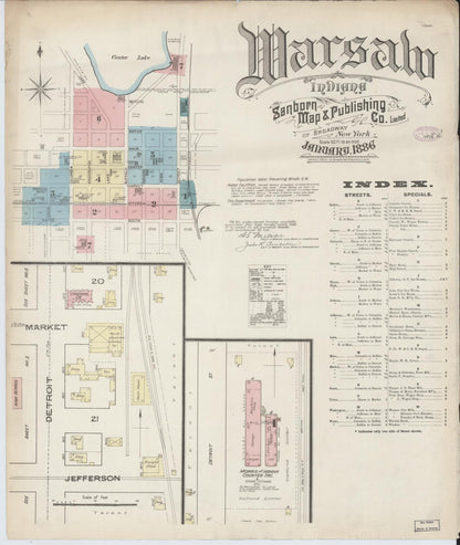 Sanborn Fire Insurance Map from Warsaw, Kosciusko County, Indiana (1886), Sheet #0001 - Historic Sanborn Fire Insurance Map Print, vintage old map wall art, antique decor, genealogy gift, Indiana Indiana map