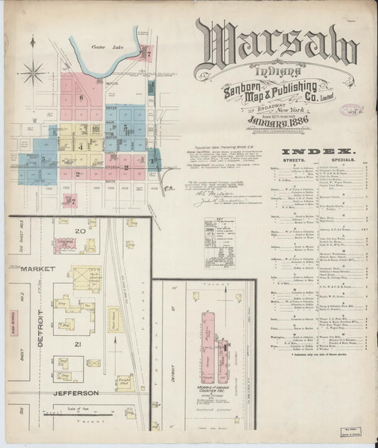 Sanborn Fire Insurance Map from Warsaw, Kosciusko County, Indiana (1886), Sheet #0001 - Historic Sanborn Fire Insurance Map Print, vintage old map wall art, antique decor, genealogy gift, Indiana Indiana map