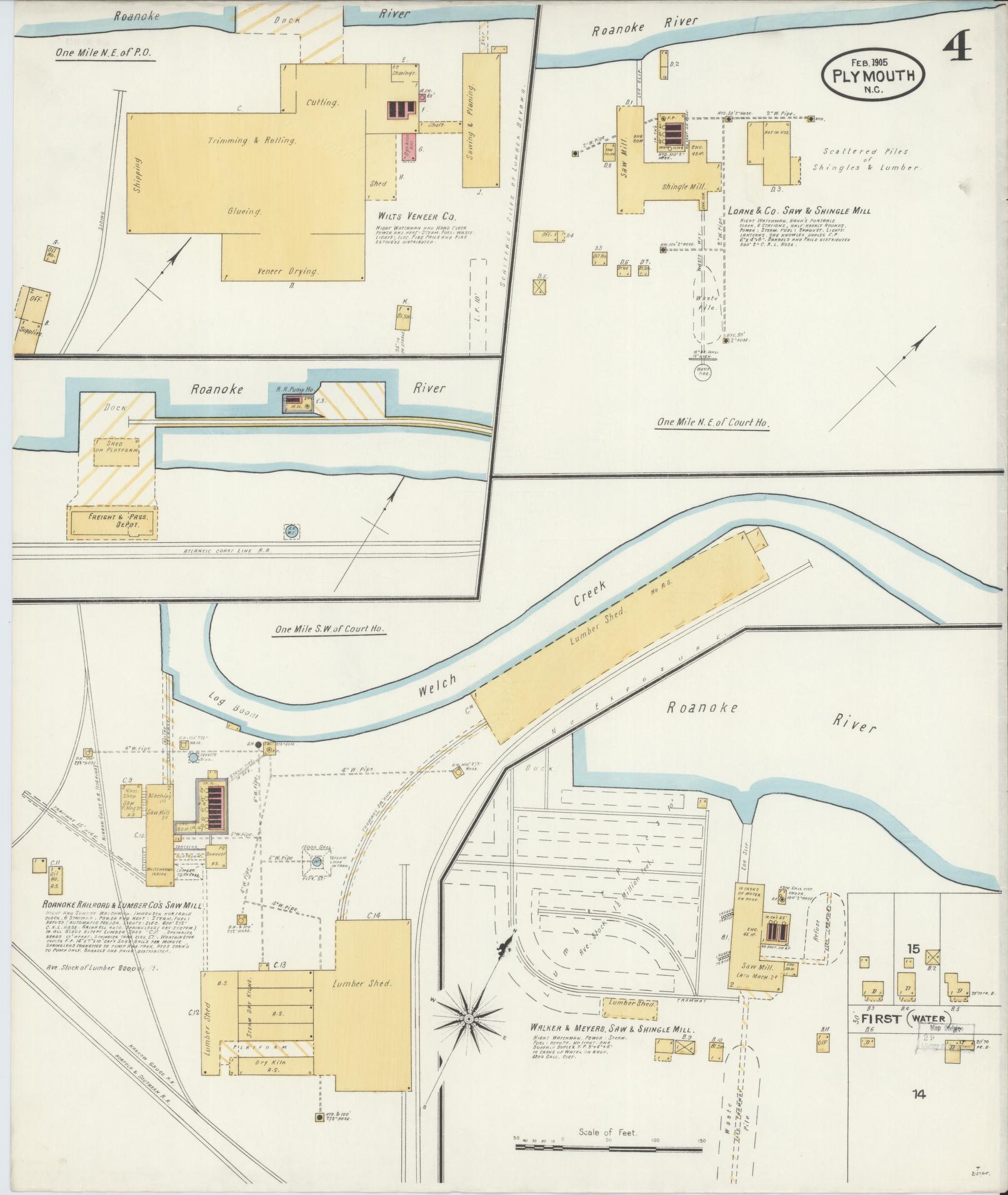 Sanborn Fire Insurance Map from Plymouth, Washington County, North Carolina (1905), Sheet #0004 - Historic Sanborn Fire Insurance Map Print, vintage old map wall art, antique decor, genealogy gift, North Carolina North Carolina map