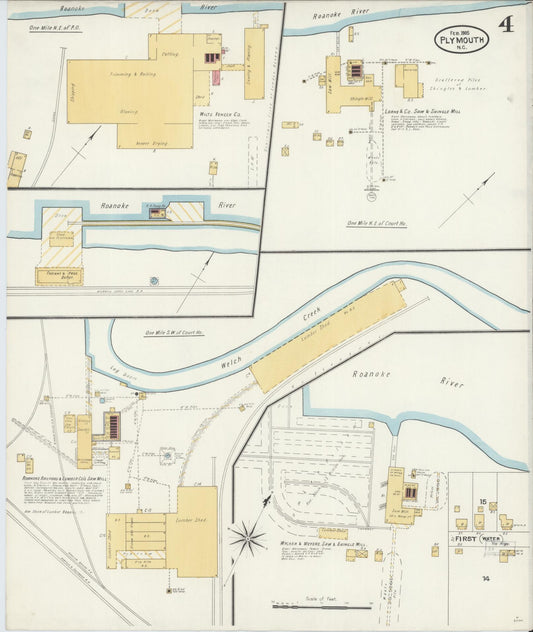 Sanborn Fire Insurance Map from Plymouth, Washington County, North Carolina (1905), Sheet #0004 - Historic Sanborn Fire Insurance Map Print, vintage old map wall art, antique decor, genealogy gift, North Carolina North Carolina map
