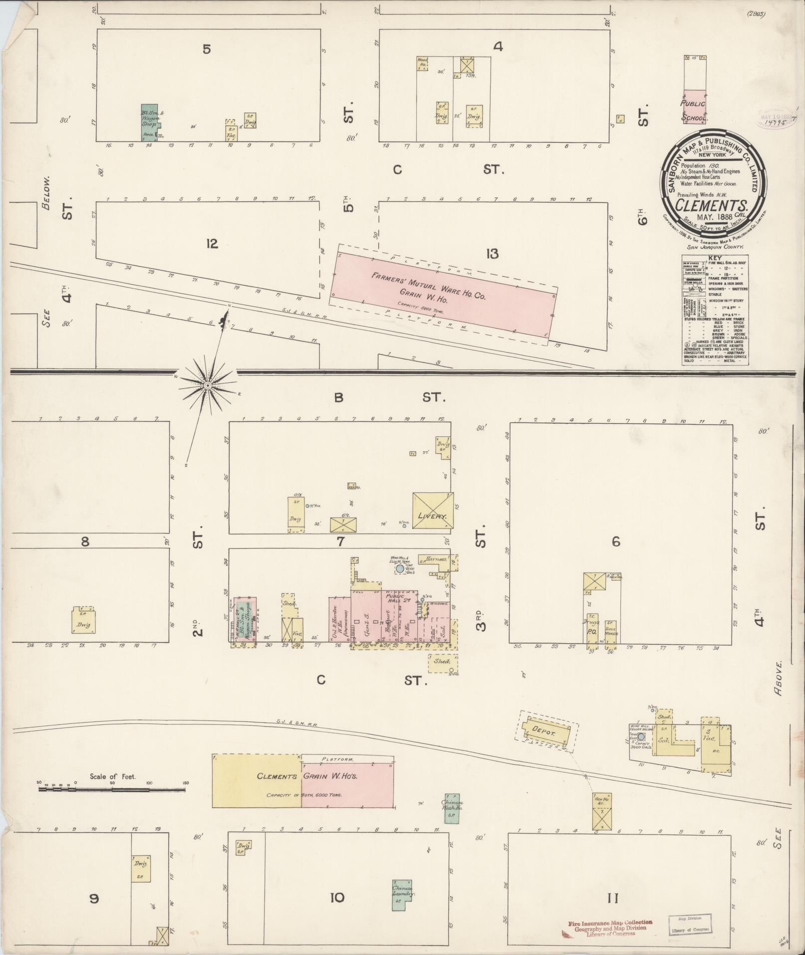 Sanborn Fire Insurance Map from Clements, San Joaquin County, California (1888), Sheet #0001 - Historic Sanborn Fire Insurance Map Print, vintage old map wall art, antique decor, genealogy gift, California California map