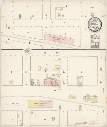 Sanborn Fire Insurance Map from Clements, San Joaquin County, California (1888), Sheet #0001 - Historic Sanborn Fire Insurance Map Print, vintage old map wall art, antique decor, genealogy gift, California California map