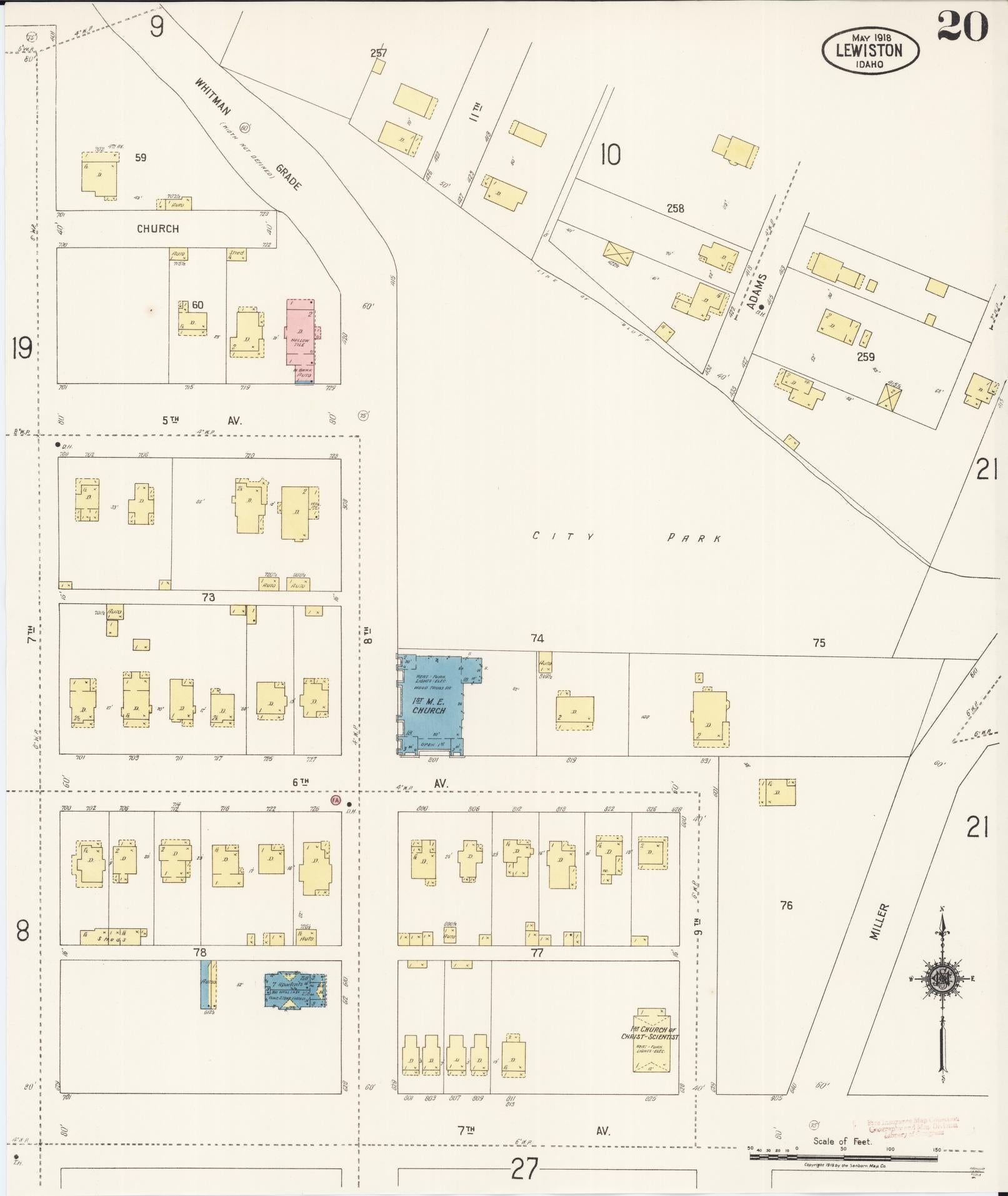 Sanborn Fire Insurance Map from Lewiston, Nez Perce County, Idaho (1918), Sheet #0020 - Complete Map Set gallery image, historic Sanborn map, vintage wall art, Idaho Idaho