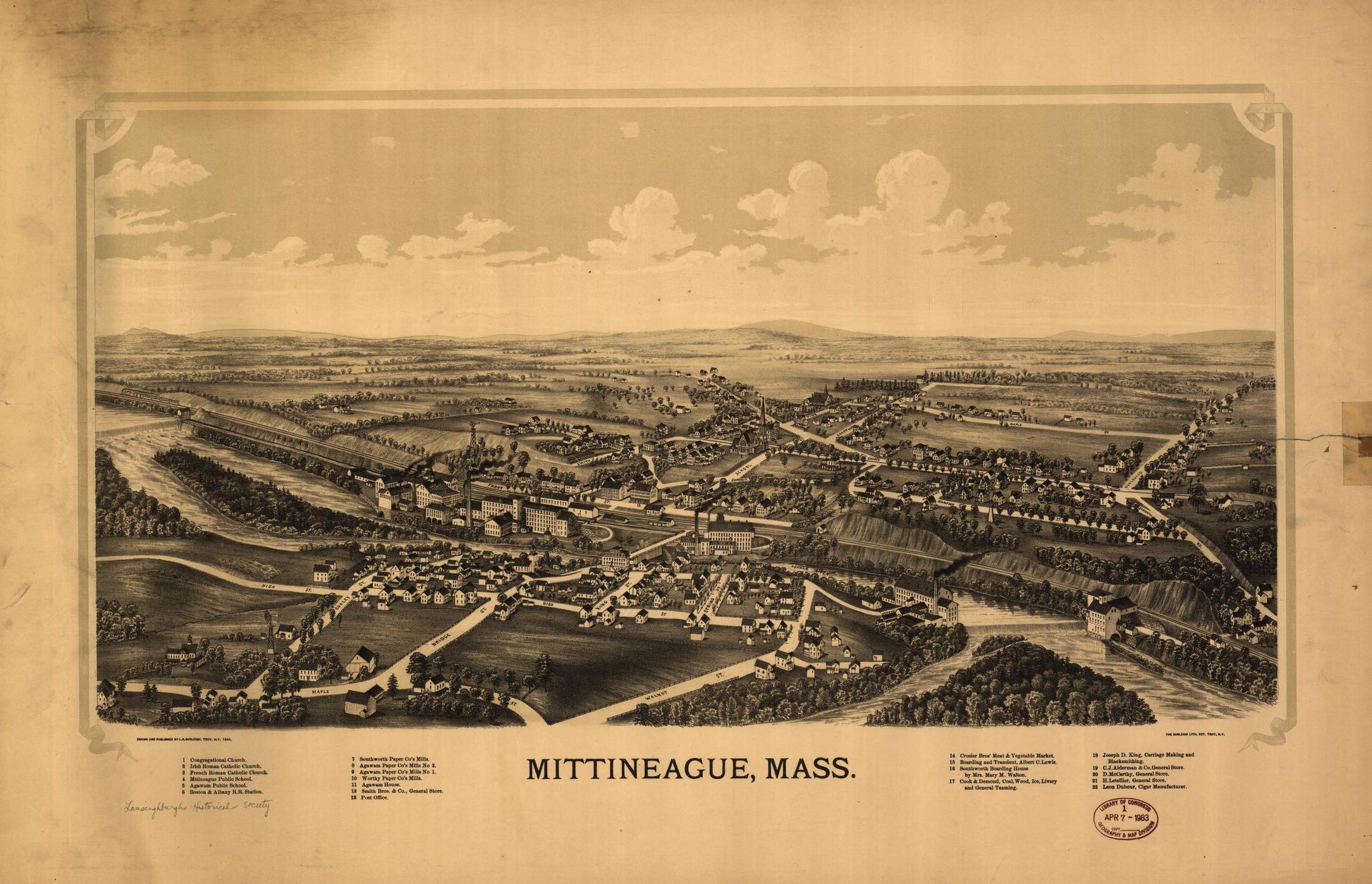 Mittineague, Mass. (1889) – Historic Bird’s-Eye View Panorama Print