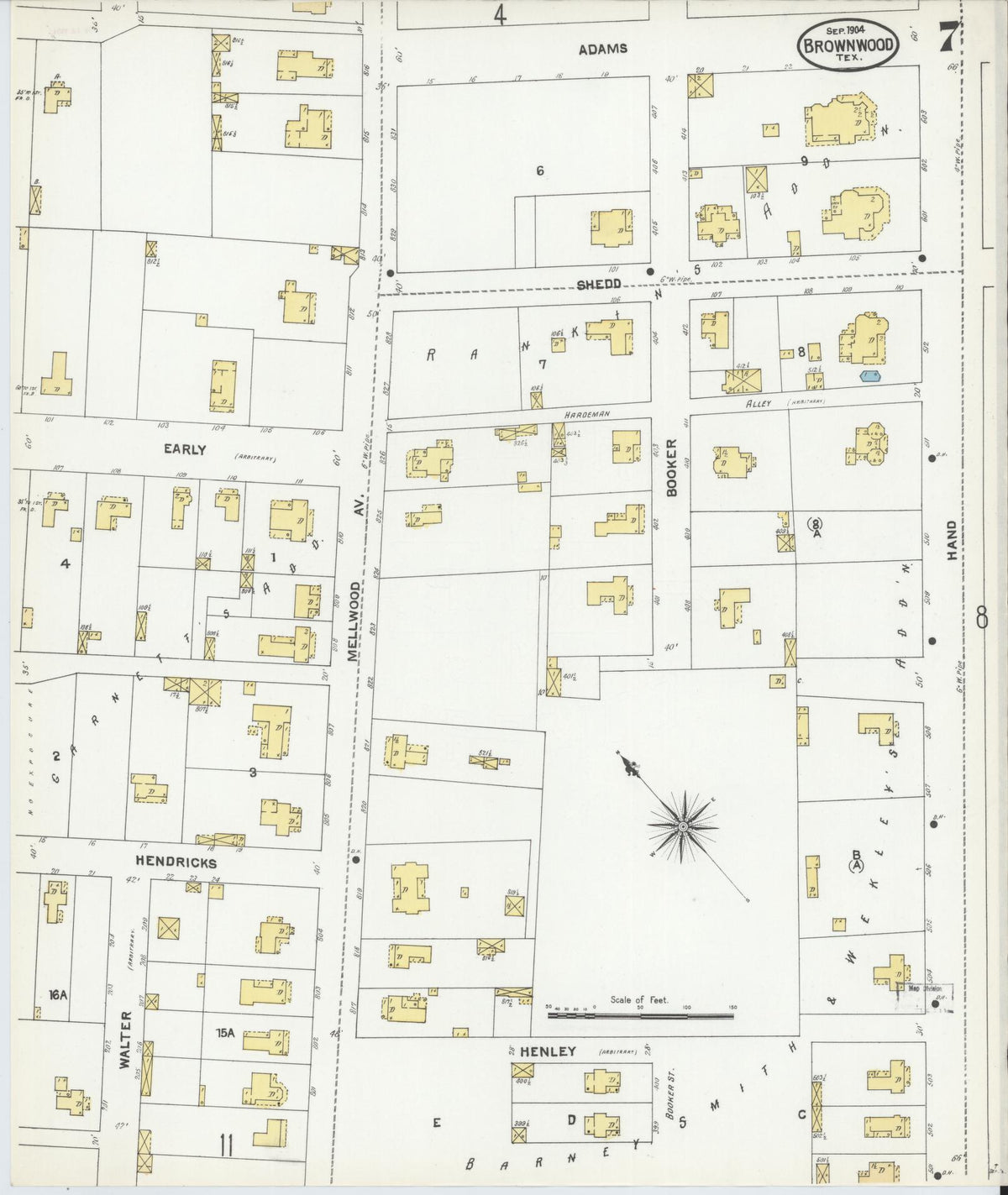 Sanborn Fire Insurance Map from Brownwood, Brown County, Texas (1904), Sheet #0007 - Complete Map Set gallery image, historic Sanborn map, vintage wall art, Texas Texas