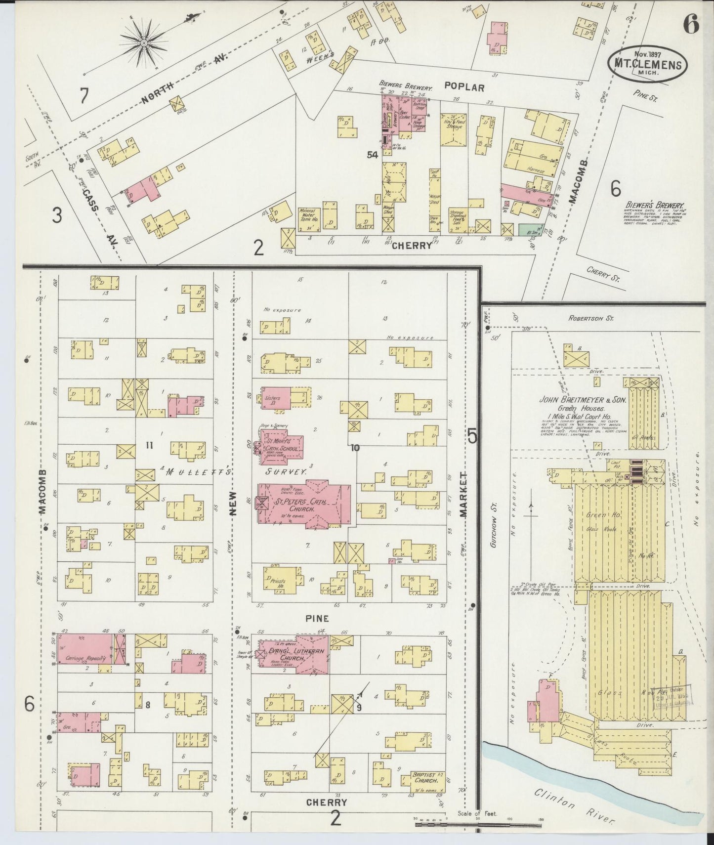 Sanborn Fire Insurance Map from Mount Clemens, Macomb County, Michigan (1897), Sheet #0006 - Complete Map Set gallery image, historic Sanborn map, vintage wall art, Michigan Michigan