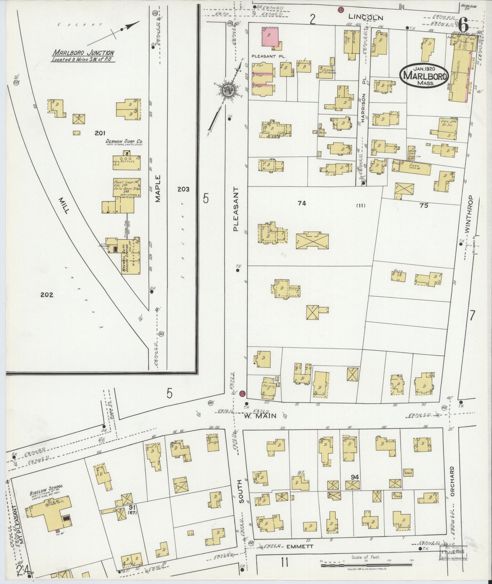 Sanborn Fire Insurance Map from Marlborough, Middlesex County, Massachusetts (1920), Sheet #0006 - Historic Sanborn Fire Insurance Map Print, vintage old map wall art, antique decor, genealogy gift, Massachusetts Massachusetts map