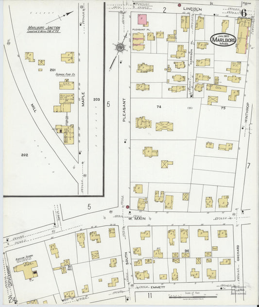 Sanborn Fire Insurance Map from Marlborough, Middlesex County, Massachusetts (1920), Sheet #0006 - Historic Sanborn Fire Insurance Map Print, vintage old map wall art, antique decor, genealogy gift, Massachusetts Massachusetts map