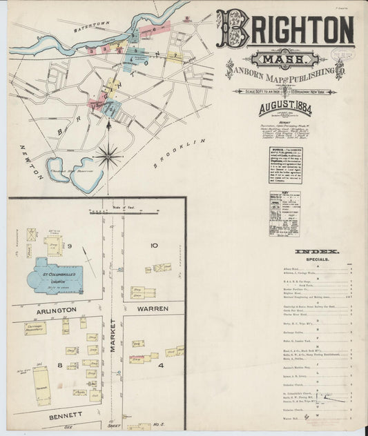 Sanborn Fire Insurance Map from Brighton, Suffolk County, Massachusetts (1884), Sheet #0001 - Complete Map Set gallery image, historic Sanborn map, vintage wall art, Massachusetts Massachusetts