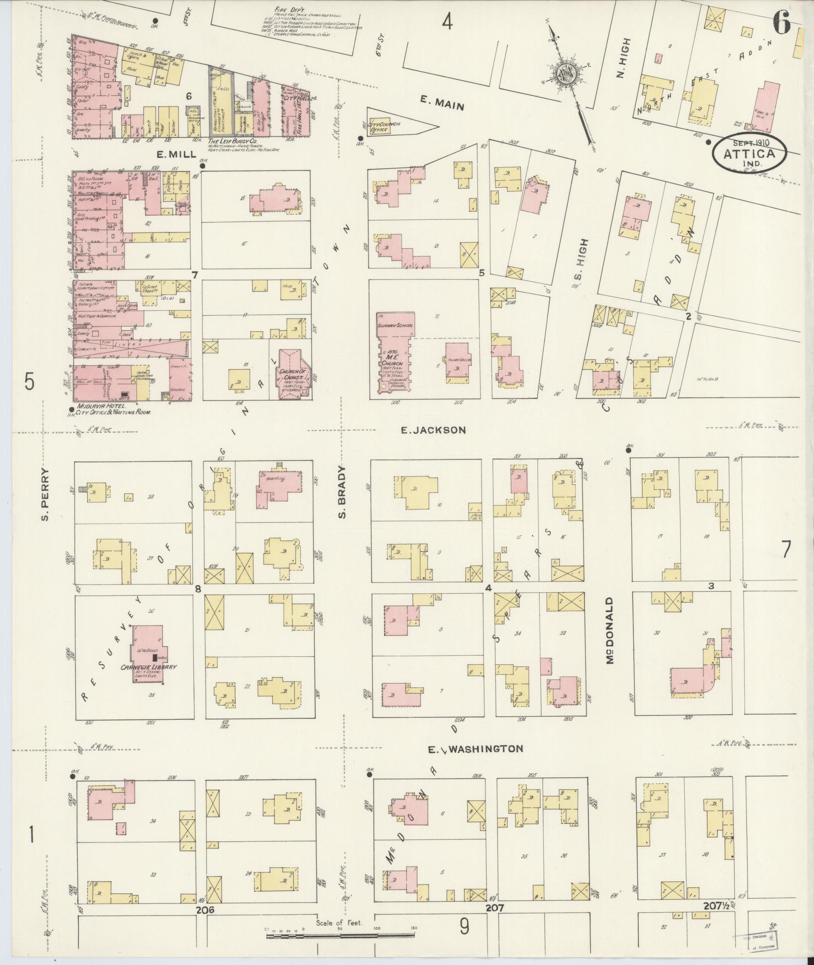 Sanborn Fire Insurance Map from Attica, Fountain County, Indiana (1910), Sheet #0006 - Historic Sanborn Fire Insurance Map Print, vintage old map wall art, antique decor, genealogy gift, Indiana Indiana map