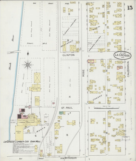 Sanborn Fire Insurance Map from La Crosse, La Crosse County, Wisconsin (1887), Sheet #0015 - Historic Sanborn Fire Insurance Map Print, vintage old map wall art, antique decor, genealogy gift, Wisconsin Wisconsin map